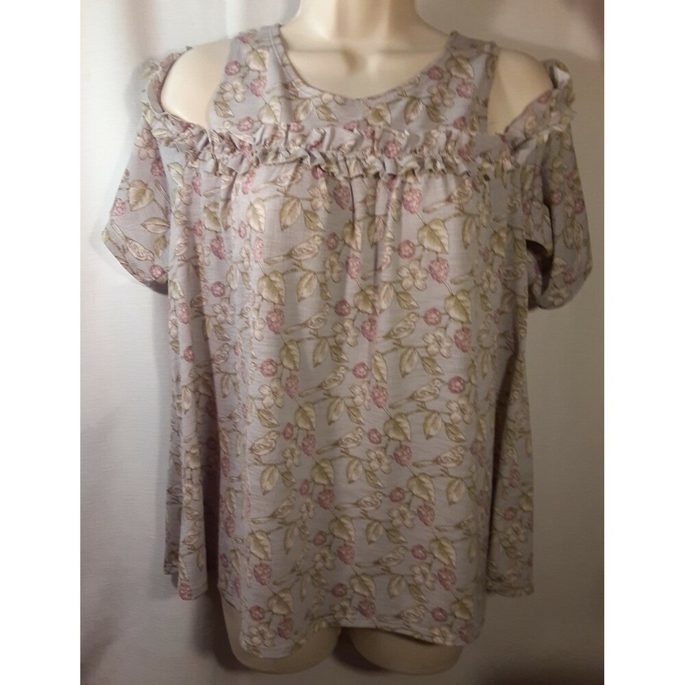 Lauren Conrad Lightweight Spring Cold Shoulder Top Birds & Flowers Size Medium